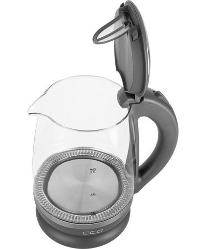 Kavos aparatas ECG Elektrinis virdulys RK 2020 Pilkas Glass, 2 L, 360° base with power cord storage, Mėlyna backlight, 1850-2200 – 7
