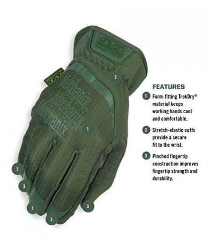 Mechanix Wear Gloves Mechanix FastFit® Olive Drab, green size 10 / L. Wrinkled cuff, faux leather, TrekDry® – 2