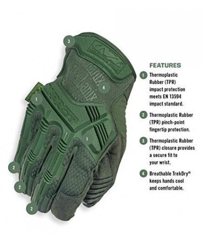 Mechanix Wear Gloves Mechanix M-Pact® Olive Drab 10 / L size. Velcro, TrekDry®, faux leather, palm, teeth, Armortex®, finger pro – 3