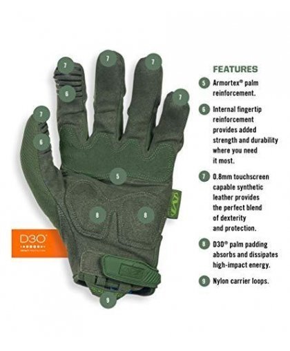 Mechanix Wear Gloves Mechanix M-Pact® Olive Drab 10 / L size. Velcro, TrekDry®, faux leather, palm, teeth, Armortex®, finger pro – 4