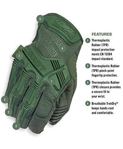 Mechanix Wear Gloves Mechanix M-Pact® Olive Drab 10 / L size. Velcro, TrekDry®, faux leather, palm, teeth, Armortex®, finger pro – 7