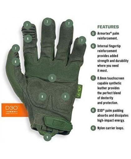 Mechanix Wear Gloves Mechanix M-Pact® Olive Drab 10 / L size. Velcro, TrekDry®, faux leather, palm, teeth, Armortex®, finger pro – 8