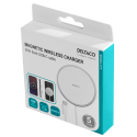 Wireless charger DELTACO with magnetic locking function, suitable for Apple iPhone 12/13, 1 m, white / QI-1034 Wireless charger DELTACO with magnetic locking function, suitable for Apple iPhone 12/13, 1 m, white / QI-1034