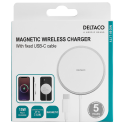 Wireless charger DELTACO with magnetic locking function, suitable for Apple iPhone 12/13, 1 m, white / QI-1034 Wireless charger DELTACO with magnetic locking function, suitable for Apple iPhone 12/13, 1 m, white / QI-1034