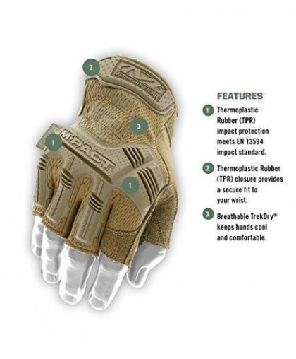 Mechanix Wear Gloveless Mechanix M-Pact® FINGERLESS Coyote 9 / M size. Velcro, TrekDry®, faux leather, palm, tooth, finger prote – 3