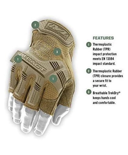 Mechanix Wear Gloveless Mechanix M-Pact® FINGERLESS Coyote 9 / M size. Velcro, TrekDry®, faux leather, palm, tooth, finger prote – 6