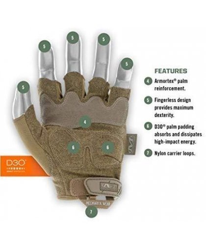 Mechanix Wear Gloveless Mechanix M-Pact® FINGERLESS Coyote 9 / M size. Velcro, TrekDry®, faux leather, palm, tooth, finger prote – 7