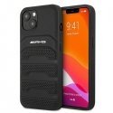 Mercedes Benz AMG AMHCP13SGSEBK Leather Debossed Lines Back Case For Apple iPhone 13 Mini Juodas