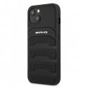 Mercedes AMG AMHCP13SGSEBK iPhone 13 mini 5,4 quotjuodas / juodas kietas dėklas, odos įspaudos linijos