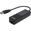 Unitek Deltaco Network Adapter, 10/100 / 1000Mbps, 1xRJ45, 1xUSB3.0, 3x USB3.0, black USB3-GIGA3 Unitek Deltaco Network Adapter, 10/100 / 1000Mbps, 1xRJ45, 1xUSB3.0, 3x USB3.0, black USB3-GIGA3