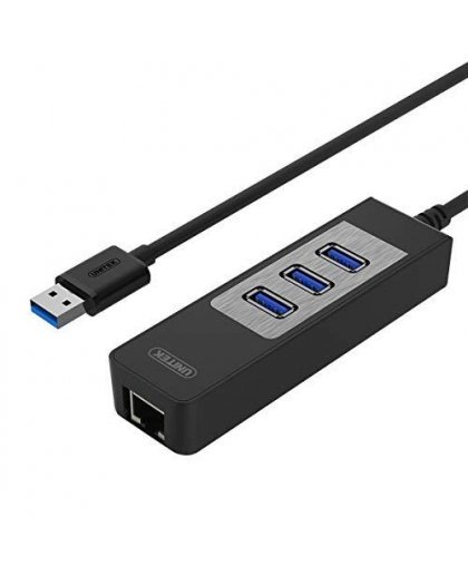 Unitek Deltaco Network Adapter, 10/100 / 1000Mbps, 1xRJ45, 1xUSB3.0, 3x USB3.0, black USB3-GIGA3 – 2