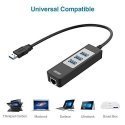 Unitek Deltaco Network Adapter, 10/100 / 1000Mbps, 1xRJ45, 1xUSB3.0, 3x USB3.0, black USB3-GIGA3