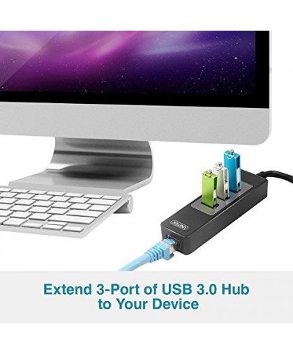 Unitek Deltaco Network Adapter, 10/100 / 1000Mbps, 1xRJ45, 1xUSB3.0, 3x USB3.0, black USB3-GIGA3 – 6