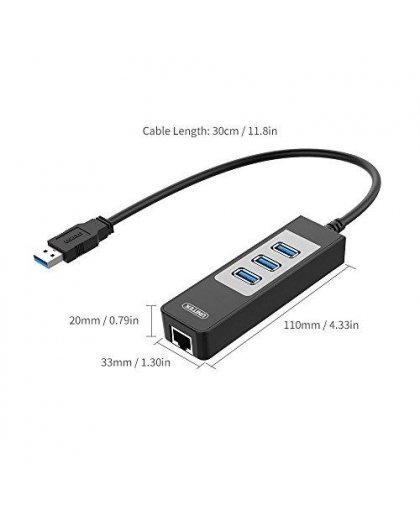 Unitek Deltaco Network Adapter, 10/100 / 1000Mbps, 1xRJ45, 1xUSB3.0, 3x USB3.0, black USB3-GIGA3 – 7