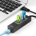 Unitek Deltaco Network Adapter, 10/100 / 1000Mbps, 1xRJ45, 1xUSB3.0, 3x USB3.0, black USB3-GIGA3