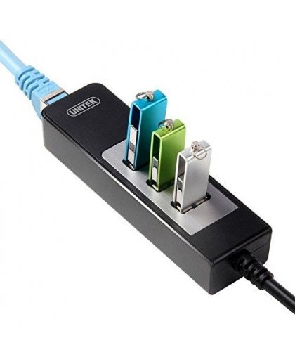 Unitek Deltaco Network Adapter, 10/100 / 1000Mbps, 1xRJ45, 1xUSB3.0, 3x USB3.0, black USB3-GIGA3 – 9