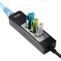 Unitek Deltaco Network Adapter, 10/100 / 1000Mbps, 1xRJ45, 1xUSB3.0, 3x USB3.0, black USB3-GIGA3