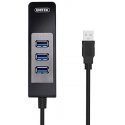 Unitek Deltaco Network Adapter, 10/100 / 1000Mbps, 1xRJ45, 1xUSB3.0, 3x USB3.0, black USB3-GIGA3
