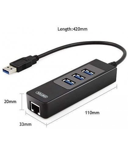 Unitek Deltaco Network Adapter, 10/100 / 1000Mbps, 1xRJ45, 1xUSB3.0, 3x USB3.0, black USB3-GIGA3 – 12