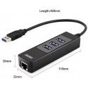 Unitek Deltaco Network Adapter, 10/100 / 1000Mbps, 1xRJ45, 1xUSB3.0, 3x USB3.0, black USB3-GIGA3
