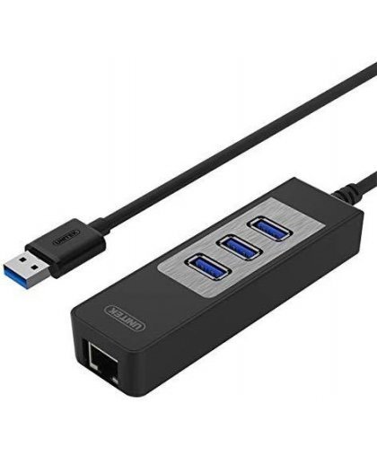 Unitek Deltaco Network Adapter, 10/100 / 1000Mbps, 1xRJ45, 1xUSB3.0, 3x USB3.0, black USB3-GIGA3 – 14