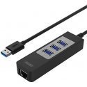 Unitek Deltaco Network Adapter, 10/100 / 1000Mbps, 1xRJ45, 1xUSB3.0, 3x USB3.0, black USB3-GIGA3