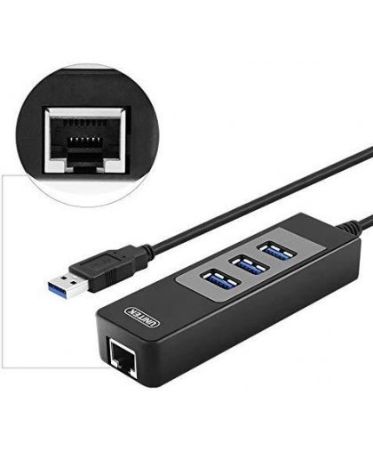 Unitek Deltaco Network Adapter, 10/100 / 1000Mbps, 1xRJ45, 1xUSB3.0, 3x USB3.0, black USB3-GIGA3 – 15