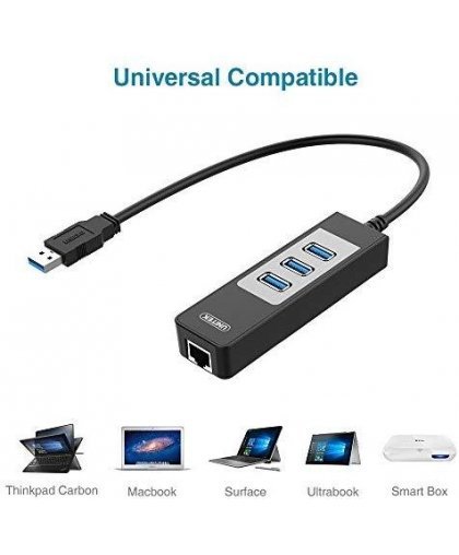 Unitek Deltaco Network Adapter, 10/100 / 1000Mbps, 1xRJ45, 1xUSB3.0, 3x USB3.0, black USB3-GIGA3 – 16
