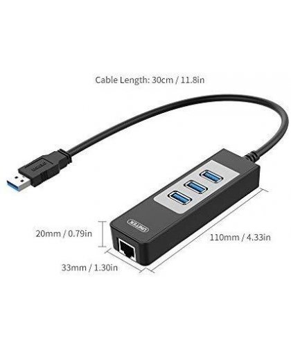 Unitek Deltaco Network Adapter, 10/100 / 1000Mbps, 1xRJ45, 1xUSB3.0, 3x USB3.0, black USB3-GIGA3 – 17