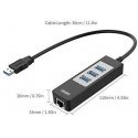 Unitek Deltaco Network Adapter, 10/100 / 1000Mbps, 1xRJ45, 1xUSB3.0, 3x USB3.0, black USB3-GIGA3