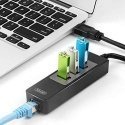 Unitek Deltaco Network Adapter, 10/100 / 1000Mbps, 1xRJ45, 1xUSB3.0, 3x USB3.0, black USB3-GIGA3