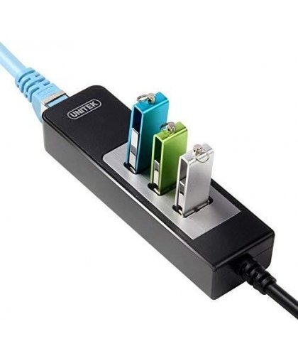 Unitek Deltaco Network Adapter, 10/100 / 1000Mbps, 1xRJ45, 1xUSB3.0, 3x USB3.0, black USB3-GIGA3 – 19