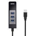 Unitek Deltaco Network Adapter, 10/100 / 1000Mbps, 1xRJ45, 1xUSB3.0, 3x USB3.0, black USB3-GIGA3