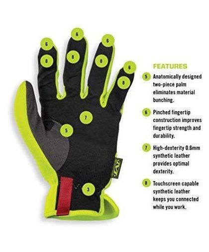 Mechanix Wear Gloves Mechanix FastFit® HiViz yellow size 12 / XXL. Wrinkled cuff, faux leather, TrekDry®, reflective inscription – 11