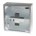 Tammer Brands Metal first aid cabinet with glass door, gray color. Tammer Brands Metal first aid cabinet with glass door, gray color.
