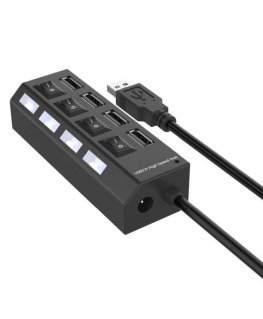 RoGer USB Hub - Splitter 4 x USB 2.0 with Separate On / Off Buttons Black