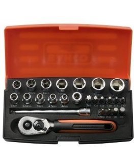 Set of heads, ratchets and accessories 4-13mm, tips PH, HEX, TORX 1/4 "25pcs in a blister. Bahco