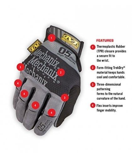 Mechanix Wear Gloves Mechanix Specialty Hi-Dexterity 0.5 size 11 / XL. 0.5mm thick palm. Velcro, artificial leather, TrekDry®, L – 3