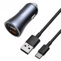 Baseus Golden Contactor Pro car charger, 2x USB, QC SCP, 40W + cable USB to USB-C 1m (gray) Baseus Golden Contactor Pro car charger, 2x USB, QC SCP, 40W + cable USB to USB-C 1m (gray)