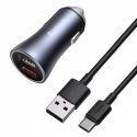Baseus Golden Contactor Pro car charger, 2x USB, QC SCP, 40W + cable USB to USB-C 1m (gray) Baseus Golden Contactor Pro car charger, 2x USB, QC SCP, 40W + cable USB to USB-C 1m (gray)
