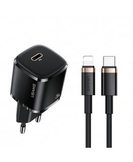 Usams T36 Wall Charger 20W 1x USB-C Plug PD charge + USB-C to Lightning 1m Cable for iPhone 11 12 13 Black