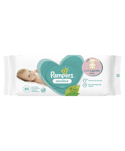 Drėgnos servetėlės Pampers Sensitive 15 pakuočiųx80vnt., 1200 servetėlės – 2
