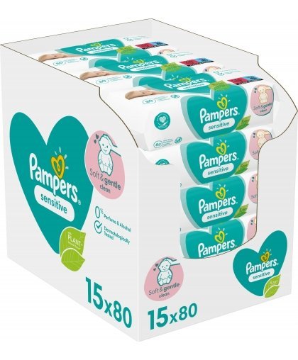 Drėgnos servetėlės Pampers Sensitive 15 pakuočiųx80vnt., 1200 servetėlės – 10