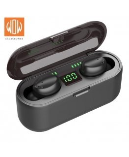 WoW F9 Sport & Leisure Super-Fit TWS Bluetooth 5.1 Stereo Earphones with HD Mic LED charging USB Powerbank Black