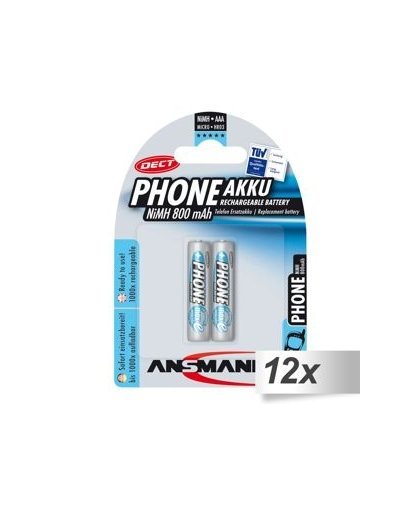 12x2 Ansmann maxE NiMH bat. Micro AAA 800 mAh DECT PHONE