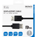 DisplayPort cable DELTACO 8K, DP 1.4, 3m, black / DP8K-1030-K / 00110016 DisplayPort cable DELTACO 8K, DP 1.4, 3m, black / DP8K-1030-K / 00110016