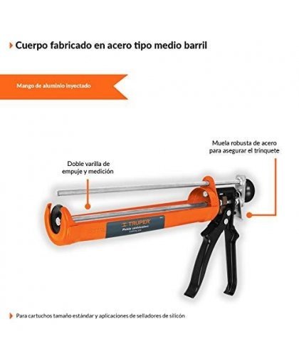 Skeletal gun for sealant. Fiberglass reinforced handle, measuring rod Truper 17558 – 3
