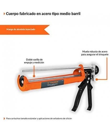 Skeletal gun for sealant. Fiberglass reinforced handle, measuring rod Truper 17558 – 5