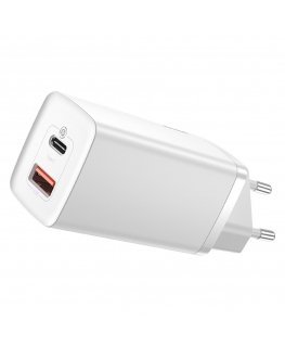Baseus Sieninis įkroviklis GaN2 Lite 65W USB + USB-C QC4+ PD3.0 SCP FCP AFC, baltas