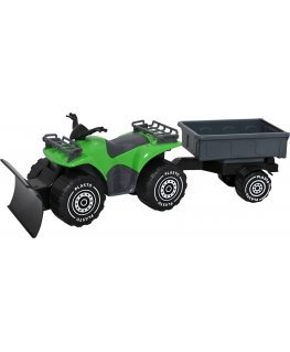 Plasto ATV with plow and trailer, green